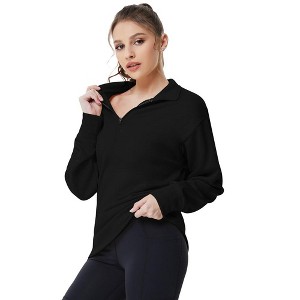 Womens Long Sleeves 1/4 Zip Pullover Golf Polo Shirts Sports Athletic Shirts - 1 of 4