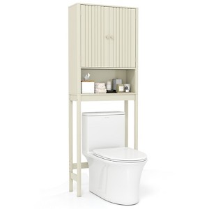 Tangkula 66" Over the Toilet Storage Cabinet w/Fluted Doors Adjustable Shelf & Bottom Bar - 1 of 4