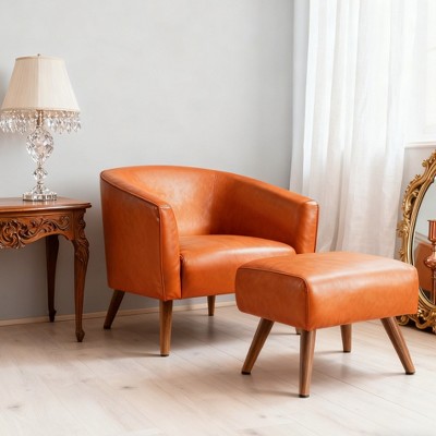Accent Chair with Ottoman Modern Barrel Chair Footrest Mid Century Upholstered Armchair for Living Room Bedroom Office