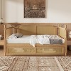 Full/Twin Size Daybed, Rattan Wood Bed Frame with Drawers/ Trundle Bed for Bedroom, Antique Walnut -ModernLuxe - 2 of 4