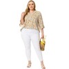 Agnes Orinda Women's Plus Size Pleated Ruffle 3/4 Sleeves Pintuck V Neck Floral Blouses - 3 of 4