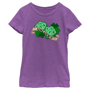 Girl's Dungeons & Dragons St. Patrick's Day Unlucky Dice T-Shirt - 1 of 4