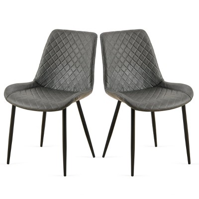SEVOBAL Dining Chairs Set of 2 Mid-Century Modern Leathaire Chairs with Metal Legs and Cushioned Backrest, Gray, 20.47"*23.81"*33.46"
