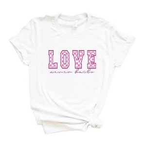 Simply Sage Market Women's Love Never Fails Checkered Short Sleeve Graphic Tee - 1 of 4