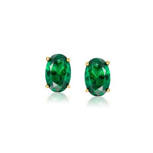 Pure Collection by Ross-Simons 0.50 ct. t.w. Oval Lab-Grown Emerald Stud Earrings in 18kt Gold Vermeil - 1 of 4