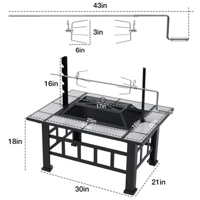 Large Black Wood-Burning Fire Pit Table with Grill