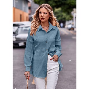 Womens Button Down Shirts Oversize Casual Boyfriend Long Sleeve Button Up Shirt Women Plus Size Blouses Tops with Pocket - 1 of 4