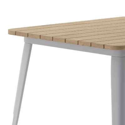 Emma and Oliver 31.5" Square Brown Poly Resin Top Dining Table with Silver Steel Base