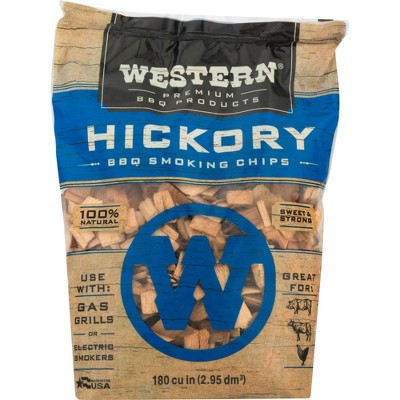 Western Premium BBQ 180 Cubic Inch Hickory Barbecue Flavorful Heat Treated Grilling Smoking Wood Chips for Charcoal Gas and Electric Grills