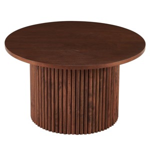 Coolbibila 27” Round Coffee Table,Modern Round Coffee Table With Walnut Wood Veneer Tabletop And Metal Base,Farmhouse Wooden Coffee Table - 1 of 4