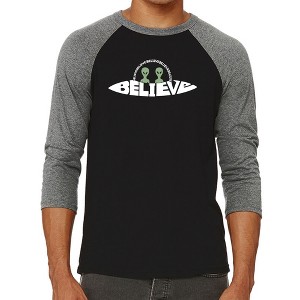 LA Pop Art Believe UFO - Men's Raglan Baseball Word Art T-Shirt - 1 of 4
