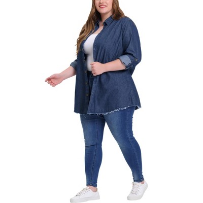 Agnes Orinda Women's Plus Size Lightweight Button Down Denim Long Sleeve Jackets
