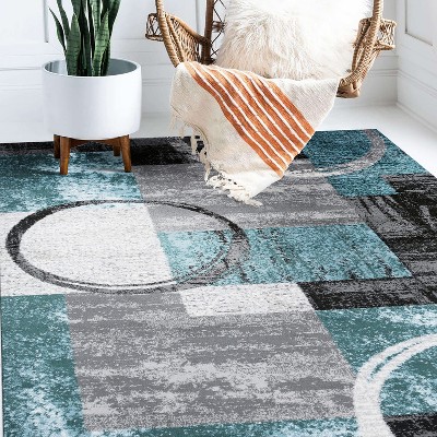 Elegance Abstract Blue-Gray Synthetic Area Rug, 80"x5"