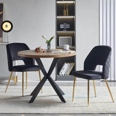 Velvet Upholstery Dining Chair Set of 2,Modern Kitchen Chair with Hollow Back and Gold Metal Legs for Dining Room-Baofuwish
