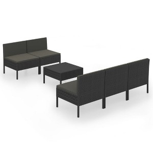 vidaXL Garden Lounge Set Patio Sectional Sofa Couch Outdoor Poly Rattan Black - 1 of 4