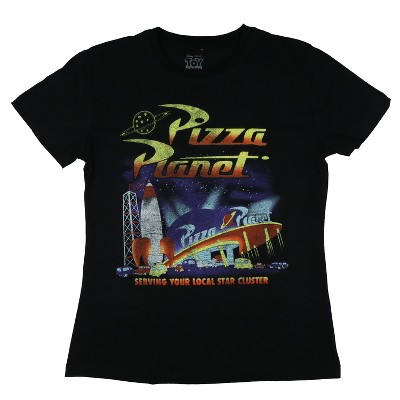 Seven Times Six Toy Story T-Shirt Women's Pizza Planet Distressed Design Short Sleeve Tee Black