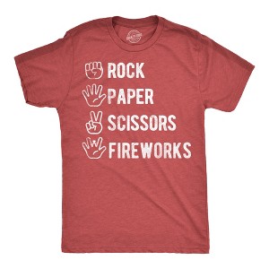 Mens Funny T Shirts Rock Paper Scissors Fireworks Sarcastic Fourth Of July Graphic Novelty Tee for Men - Crazy Dog Men's T Shirt For Fourth Of July - 1 of 4