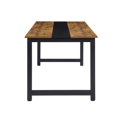GlasFlength Desks Metal Frame Rustic Computer Desk Gaming Desk Home Office Desk Simple Design for Small Spaces, Brown, 79.53"*31.5"*29.13"