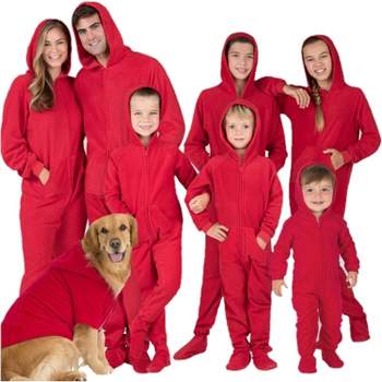 Footed Pajamas - Family Matching - Bright Red Hoodie Fleece Onesie For Boys, Girls, Men and Women | Unisex