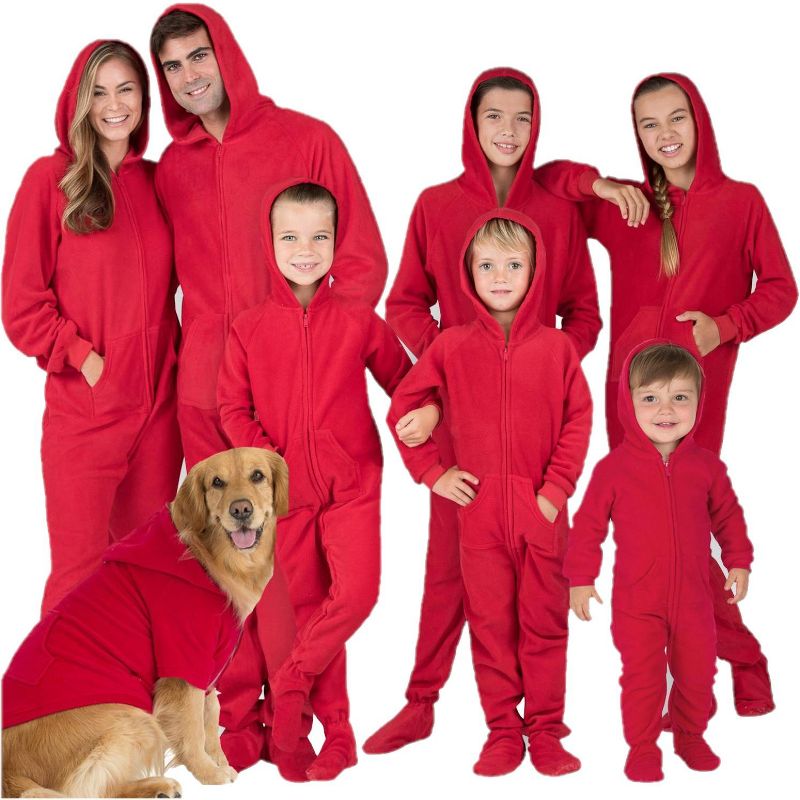 Footed Pajamas - Family Matching - Bright Red Hoodie Fleece Onesie For Boys, Girls, Men and Women | Unisex, 5 of 6