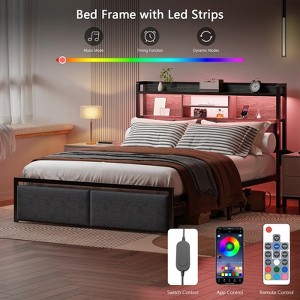 Bed Frames Bedroom Furniture Sets with Upholstered Storage Headboard & Outlets, LED Lights Standard Bed con Cajones, Niose Free - 1 of 3