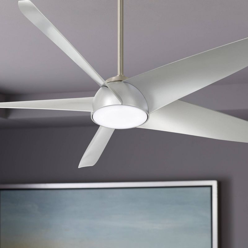 60" Minka Aire Ellipse Brushed Nickel and Silver LED Smart Ceiling Fan Modern with Down-rod and Remote for Living Room Kitchen Bedroom Dining Garage, 2 of 6