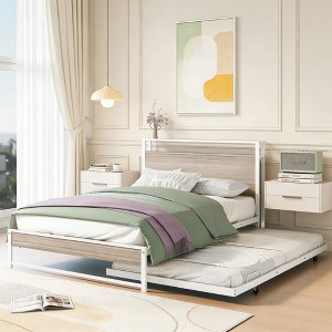 Luxystar Full Size Metal Platform Bed Frame with Trundle, Shelves, Sockets and USB Ports - 1 of 4
