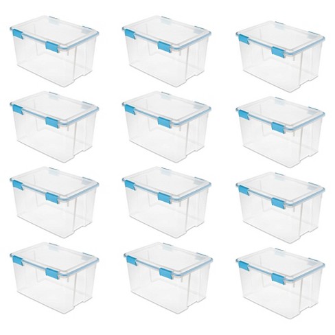 Sterilite 54 Quart Clear Plastic Stackable Storage Container Box Bin with  Air Tight Gasket Seal Latching Lid Long Term Organizing Solution, 12 Pack