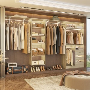 Aheaplus 132" Modular Closet System with Adjustable Shelves and Drawers, Wall-mounted Space-Saving Closet Organizer with Hanging Rods - 1 of 4