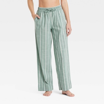 Women's Striped Cotton Blend Pajama Pants - Auden™ Green S
