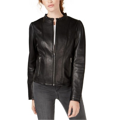 maison Jules Womens Peplum Leather Jacket
