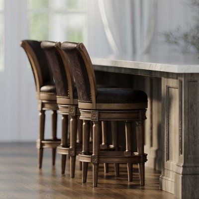 Walnut Swivel Backless Saddle Style Wood Leather Stool