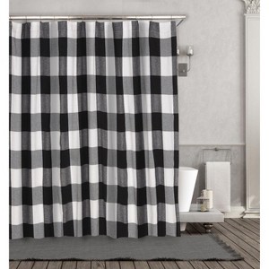 Kate Aurora Country Farmhouse Living Buffalo Plaid Checkered Black & White Fabric Shower Curtain - 72 in. W x 72 in. L - 1 of 1