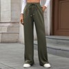 Women's Elastic Waist Straight Leg Pants Loose Fit Trousers with Pockets Army Green S - 4 of 4