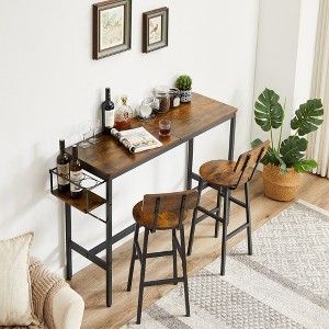 SKRAN Set of 3 Bar Height Table Set, 47.24'' L PU Soft seat, Industrial style backrest Pub Table and 2 Bar Stools for Home Bar,Rustic Brown and Black - 1 of 4