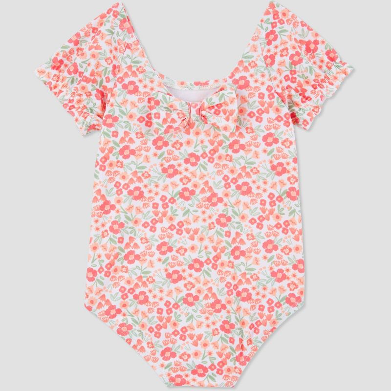 Carter's Just One You® Baby Girls' Short Sleeve Floral One Piece Swimsuit Set - Green/Pink, 4 of 7