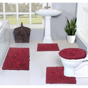Bell Flower Collection Cotton Floral Pattern Tufted Bath Rug Set Pack of 4 - Home Weavers - 1 of 4