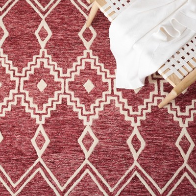 Hand-Tufted Red and Ivory Wool Abstract 8' x 10' Area Rug
