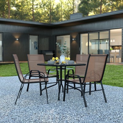 5-Piece Brown Steel and Glass Outdoor Dining Set