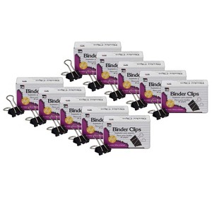 Charles Leonard Binder Clips, Large, 1" Capacity, Black/Silver, 12 Per Box, 10 Boxes - 1 of 2