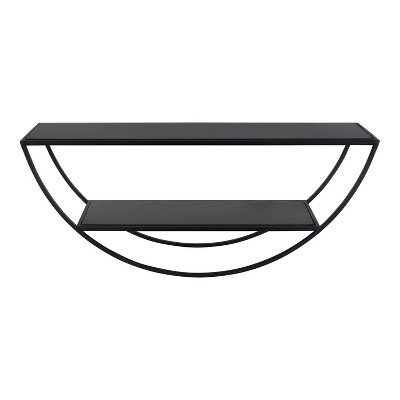Black Half-Moon Floating Wall Shelf with Wooden Tiers