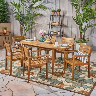 Christopher Knight Home Bohnhof 7 Piece Rustic Acacia Wood Outdoor Dining Set