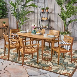 Christopher Knight Home Bohnhof 7 Piece Rustic Acacia Wood Outdoor Dining Set - 1 of 4