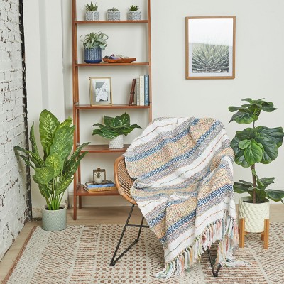 Multicolor Cotton Boho-Chic Reversible Throw Blanket