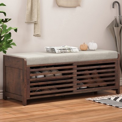 Lycvki Distressed Shutter Storage Bench with Acacia Veneer