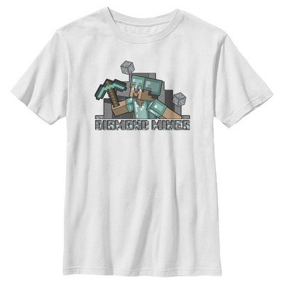 Boy's Minecraft Diamond Miner T-shirt - White - Large : Target