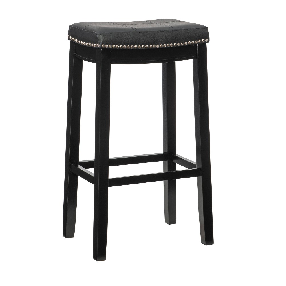 Photos - Chair Linon Claridge Backless Faux Leather Nailhead Saddle Barstool Black - : Rub 