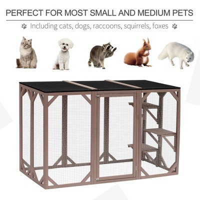 Large Wooden Outdoor Cat House with Platforms and Asphalt Roof