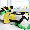Slickblue 3 PC Full/Queen Quilt Set, Vermicelli Quilted, Patchwork Design in Yellow or Blue, Includes Shams - 2 of 4