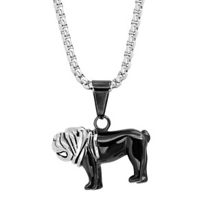Steeltime 24" Men's two tone black ip & stainless steel dog pendant - 1 of 4